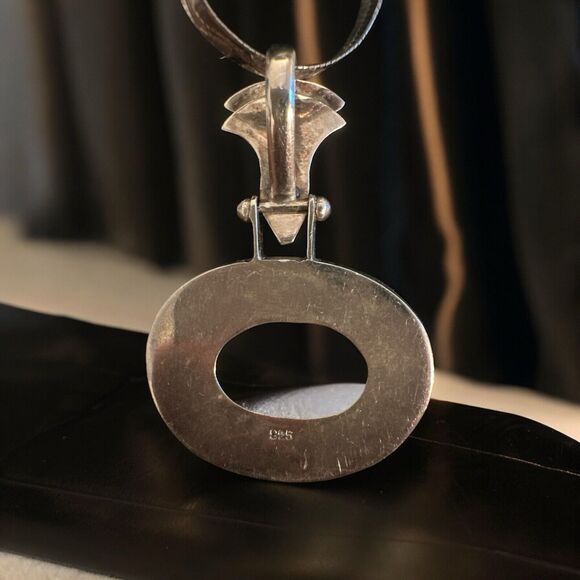 VTG PIP 925 sterling & large oval shape amethyst/Onyx pendant On Reverse chain - Picture 6 of 7